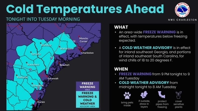 Cold Weather Impacts Expected Monday Night into Tuesday Morning – Tidelines